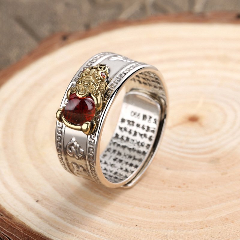 Red Garnet Pixiu Mantra Ring