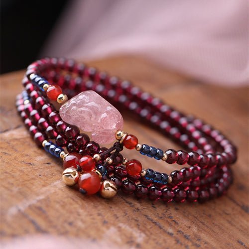 Red Garnet with Strawberry Crystal Multilayer Bracelet