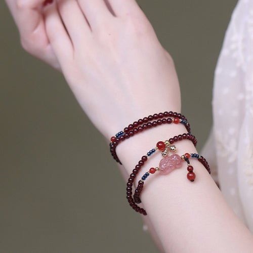 Red Garnet with Strawberry Crystal Multilayer Bracelet