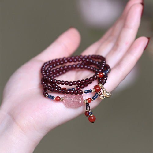 Red Garnet with Strawberry Crystal Multilayer Bracelet