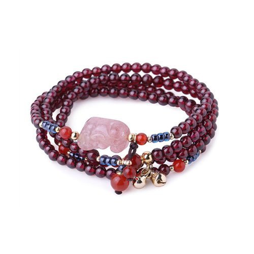 Red Garnet with Strawberry Crystal Multilayer Bracelet