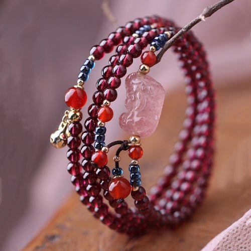 Red Garnet with Strawberry Crystal Multilayer Bracelet