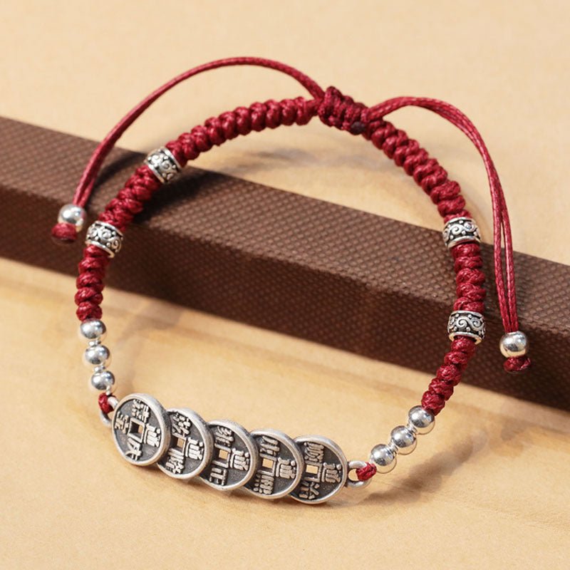 Red Rope Five Emperor Coins Money Bracelet