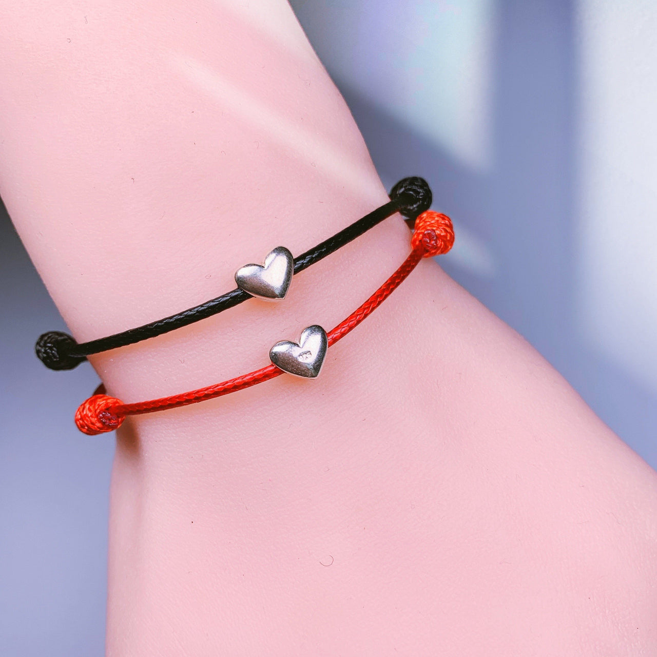 Wax Rope & 925 Sterling Silver CUTE LUCKY HEART Bracelet