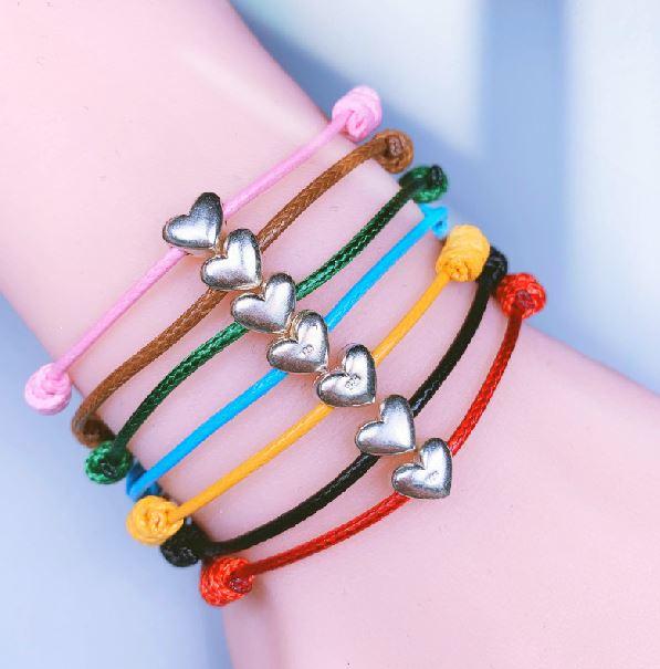 Wax Rope & 925 Sterling Silver CUTE LUCKY HEART Bracelet