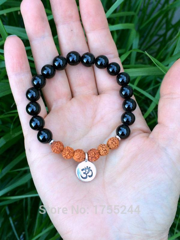 Black Agate Himalayan Rudraksha Seed Bracelet