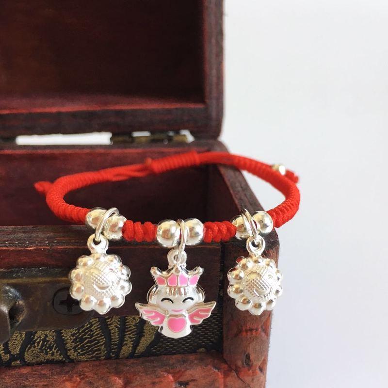 Pure Silver Guardian ANGEL Red Rope Bracelet for BABY!