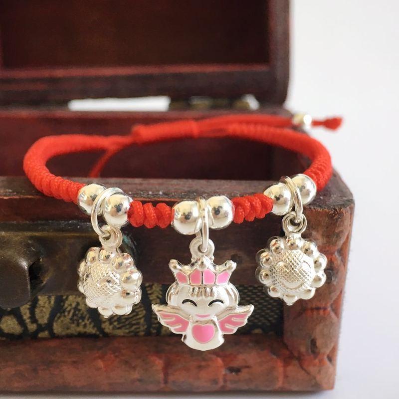 Pure Silver Guardian ANGEL Red Rope Bracelet for BABY!