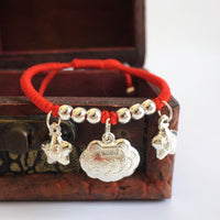 Thumbnail for Pure Silver LONG-LIFE Lock Charm Red Rope BABY Bracelet