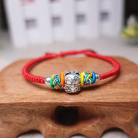 Thumbnail for 925 Silver Sterling FORTUNE CAT & PINEAPPLE KNOT Red Rope Bracelet