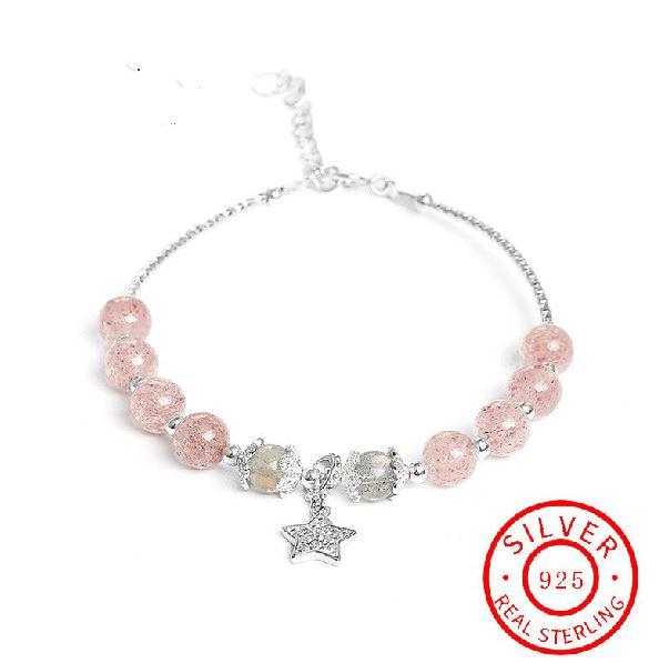 925 Sterling Silver Strawberry Quartz UNIVERSAL LOVE Star Accent Bracelet