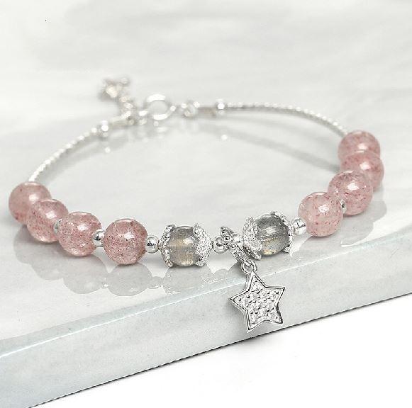 925 Sterling Silver Strawberry Quartz UNIVERSAL LOVE Star Accent Bracelet