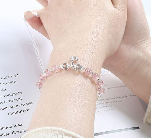 925 Sterling Silver Strawberry Quartz UNIVERSAL LOVE Star Accent Bracelet