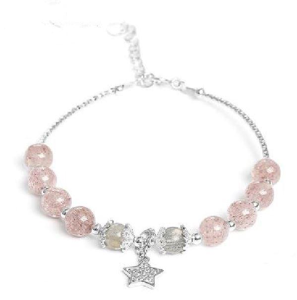 925 Sterling Silver Strawberry Quartz UNIVERSAL LOVE Star Accent Bracelet