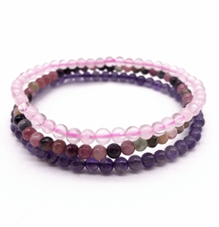 ATTRACT YOUR SOULMATE ( For Gals)  -Rainbow Tourmaline,Rose Quartz & Amethyst- 3/pc  *MIGHTY MINIS*  Healing Energy Stone Bracelets