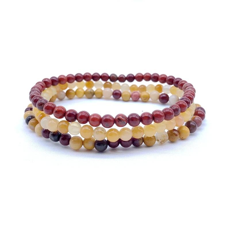 EMOTIONAL STABILITY & NURTURING  -Yellow Jade, Red Jasper & Mookaite- 3/pc  *MIGHTY MINIS*  Healing Energy Stone Bracelets