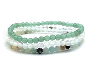 HARMONY & HEALING-Green Aventurine,Amazonite & Snow Quartz- 3/pc  "MIGHTY MINIS " Healing Energy Stone Bracelets