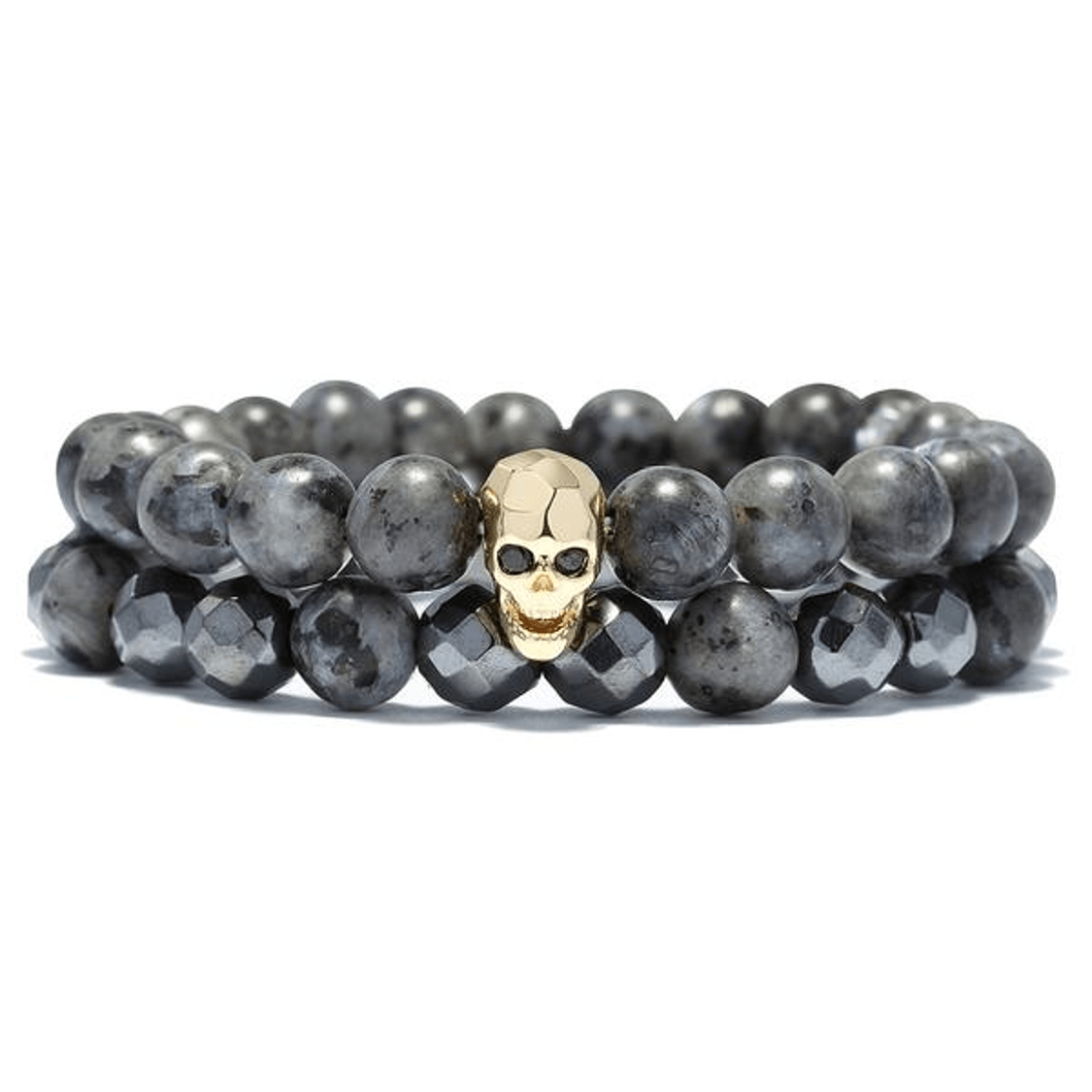 Skull 'n Stone- Mens Hematite & Agate Stone STRENGTH Bracelet Set