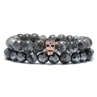 Thumbnail for Skull 'n Stone- Mens Hematite & Agate Stone STRENGTH Bracelet Set