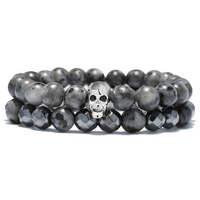 Thumbnail for Skull 'n Stone- Mens Hematite & Agate Stone STRENGTH Bracelet Set