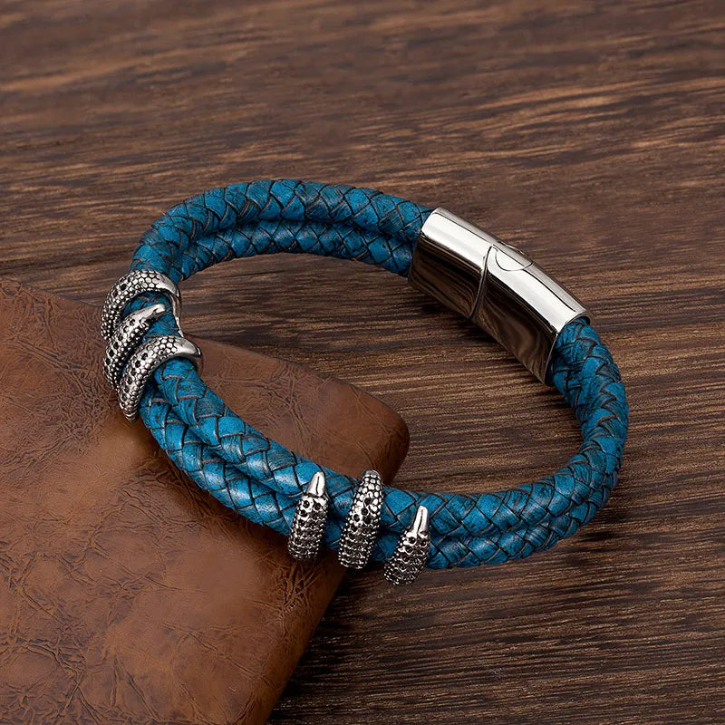 Mens Braided Leather & Steel TALONS Bracelet YourSoulPlace