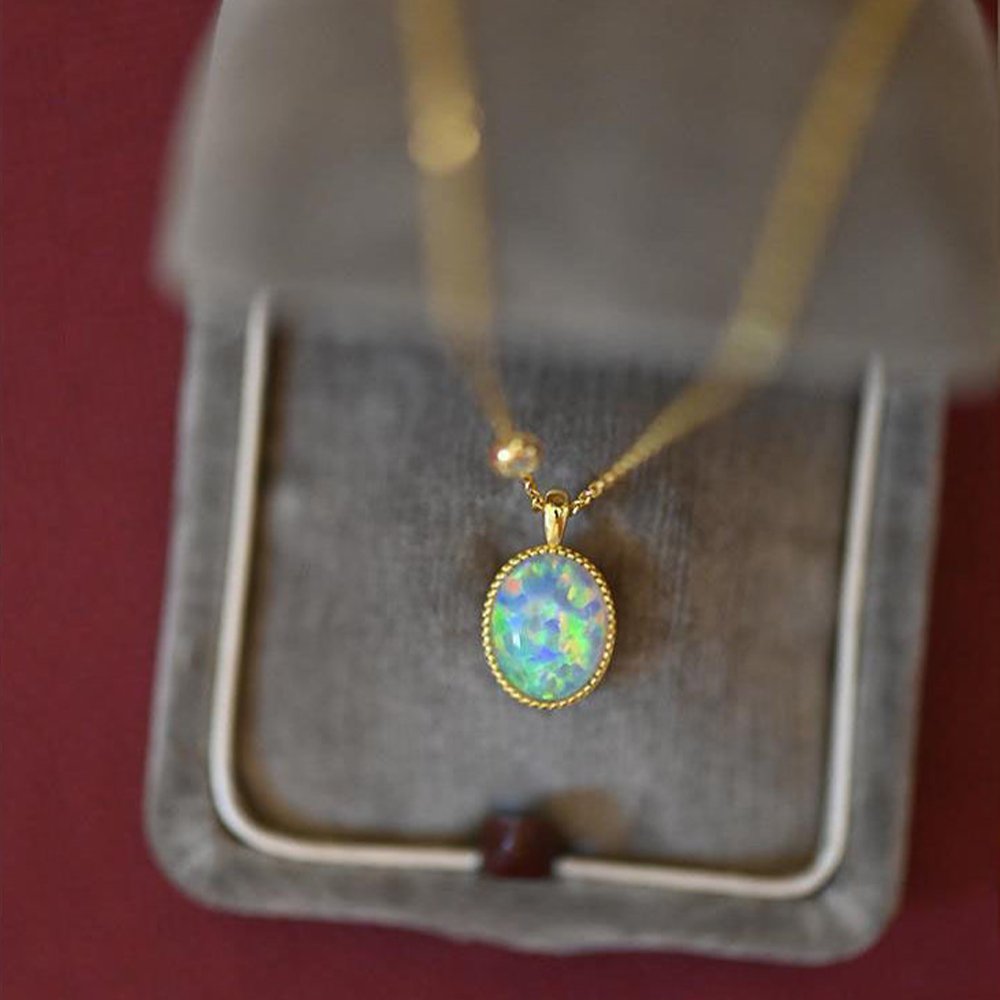 Snow White Opal Charm Necklace