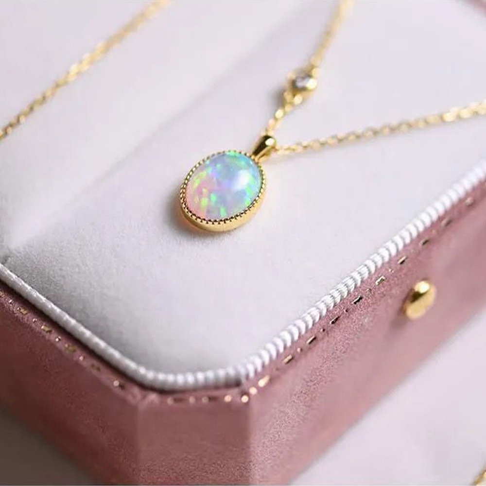 Snow White Opal Charm Necklace