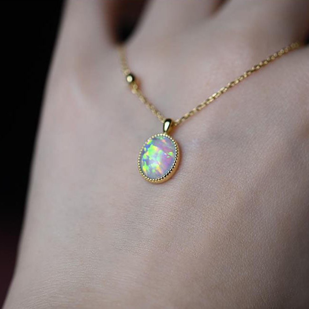 Snow White Opal Charm Necklace