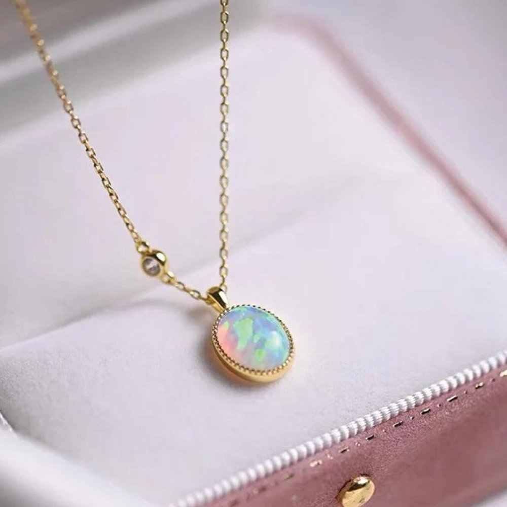 Snow White Opal Charm Necklace