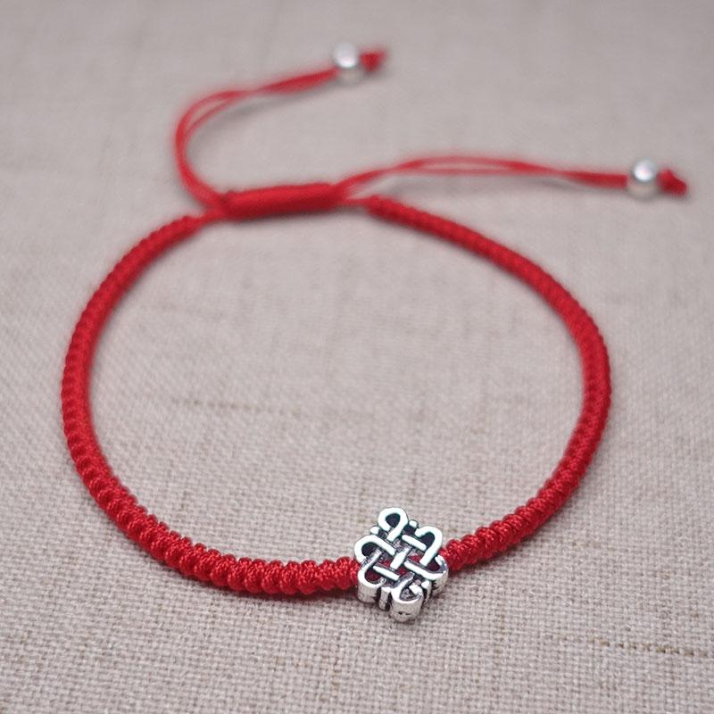 Sterling Silver ETERNAL KNOT Red Rope WISDOM Bracelet