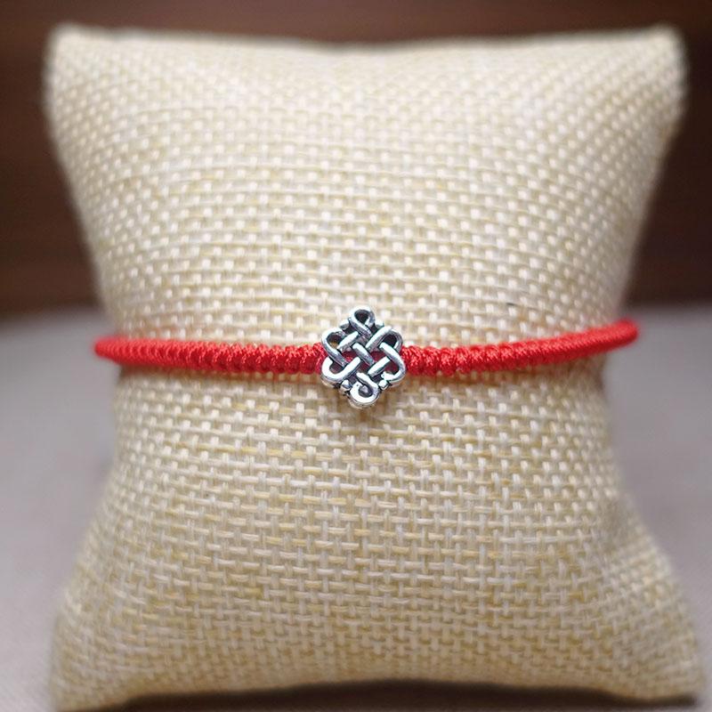 Sterling Silver ETERNAL KNOT Red Rope WISDOM Bracelet