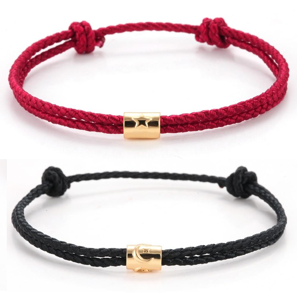 Hand Braided Cotton with Copper Stars & Moon, Hamsa Hand Accents- 2Pc/set 'FUSION ' Rope Bracelets