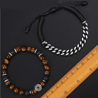 Thumbnail for 2 pc set -Tiger Eye & Lava Bead + Stainless Steel Cuban Chain Men's POWER  Bracelets