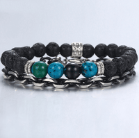 Thumbnail for 2 Pc Chrysocolla, Lava Stone & Chain Diffuser Set Men's WELLNESS Bracelets