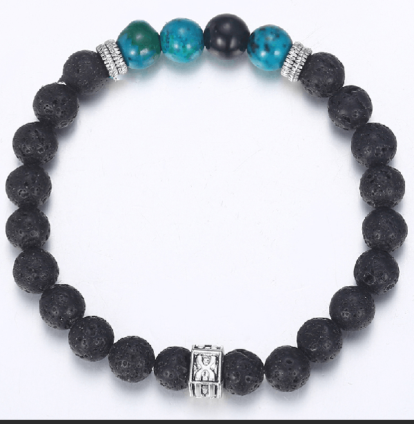 2 Pc Chrysocolla, Lava Stone & Chain Diffuser Set Men's WELLNESS Bracelets