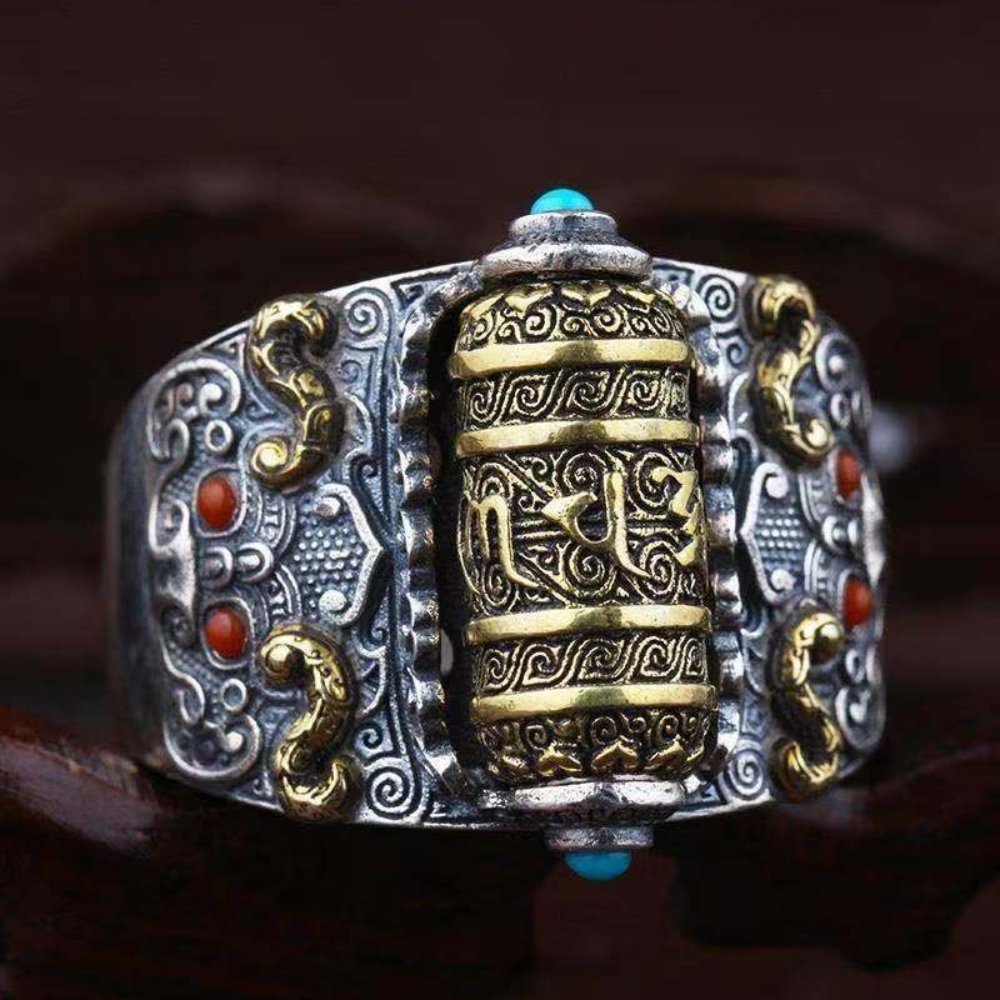 Tibetan Prayer Wheel Mantra Ring