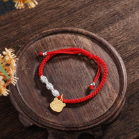 Thumbnail for Lucky Red Rope & Silver Year of the Tiger 'LU' Bracelet