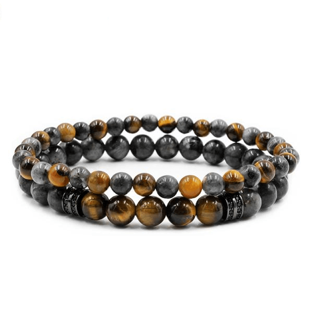 Tiger Eye & Labradorite Stone TRANSFORMATION Mens 2 pc Bracelet Set