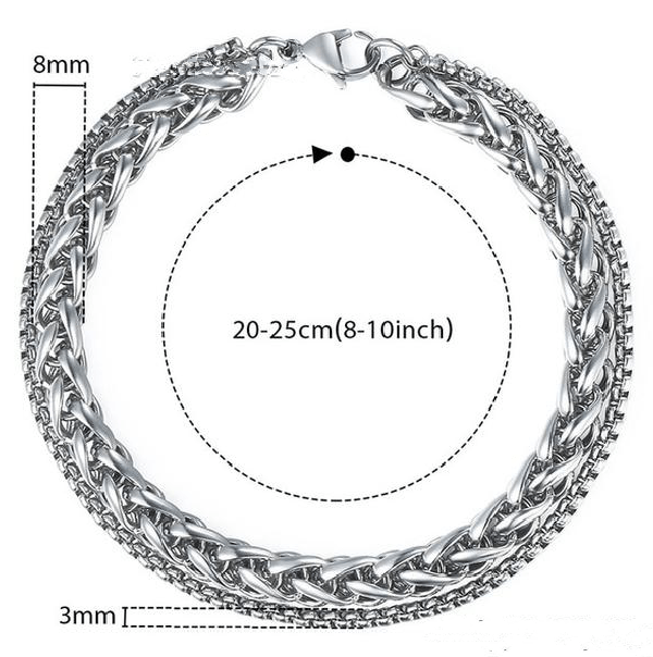 Men's  Double Wheat & Box Chain Steel Bracelet