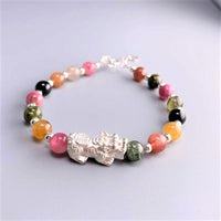 Thumbnail for Rainbow Tourmaline  &  Pure Silver Feng Shui LUCKY PIXIU INSPIRATION Bracelet