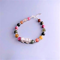 Thumbnail for Rainbow Tourmaline  &  Pure Silver Feng Shui LUCKY PIXIU INSPIRATION Bracelet