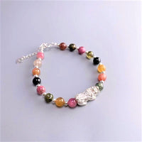 Thumbnail for Rainbow Tourmaline  &  Pure Silver Feng Shui LUCKY PIXIU INSPIRATION Bracelet