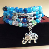 Thumbnail for Multi-layered Blue Tourmaline Stone Buddha & Elephant bracelet