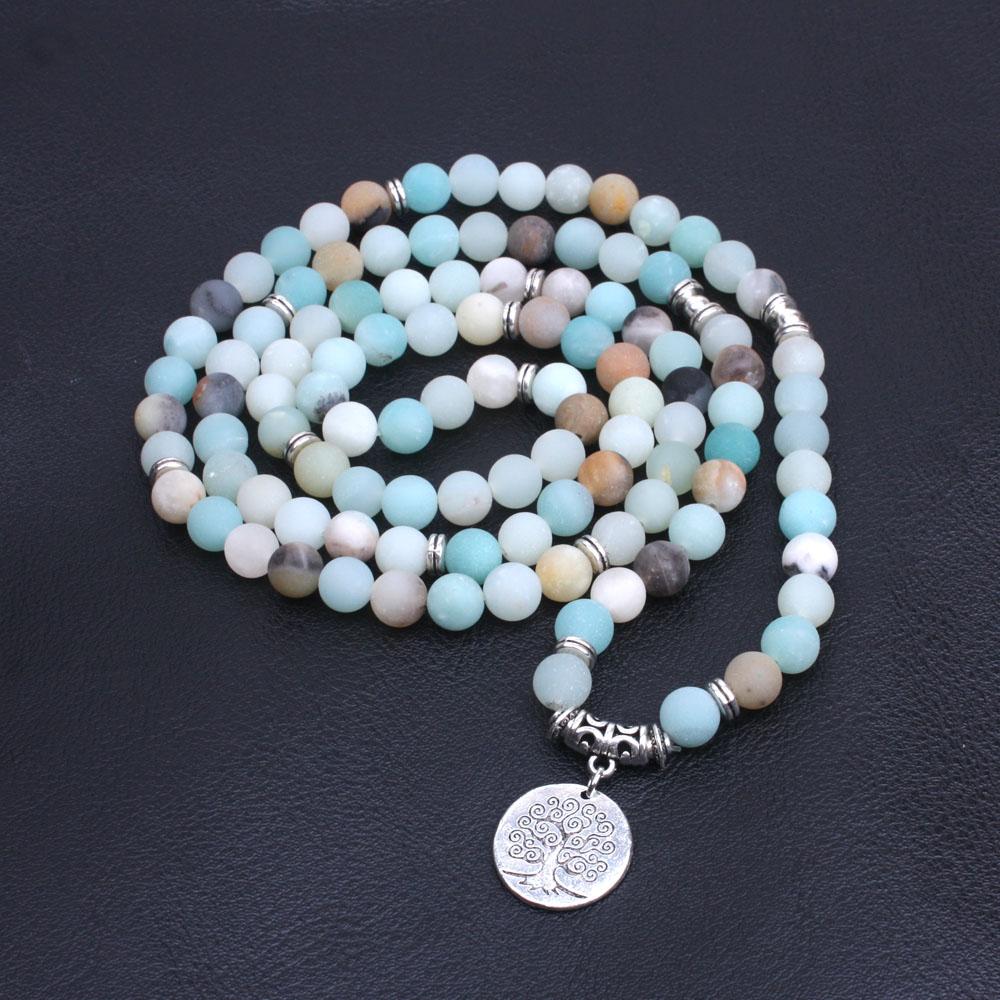 Frosted Natural Amazonite Beads Mala