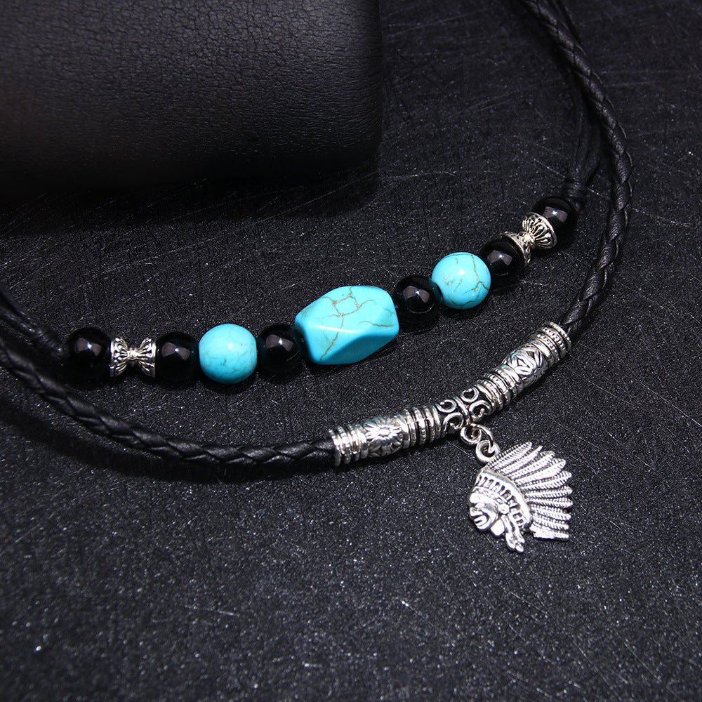 Turquoise Stone with Indian Head Pendant Necklace