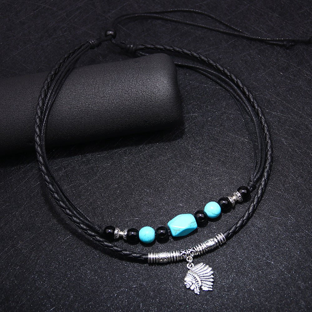 Turquoise Stone with Indian Head Pendant Necklace