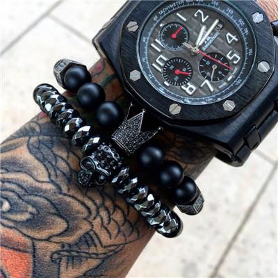 Mens Titanium Steel Crown &  Matte Onyx Bracelet