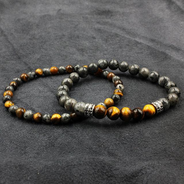 Tiger Eye & Labradorite Stone TRANSFORMATION Mens 2 pc Bracelet Set