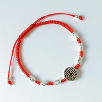 Thumbnail for Sterling Silver Lucky Red Rope DOUBLE HAPPINESS Charm Bracelet