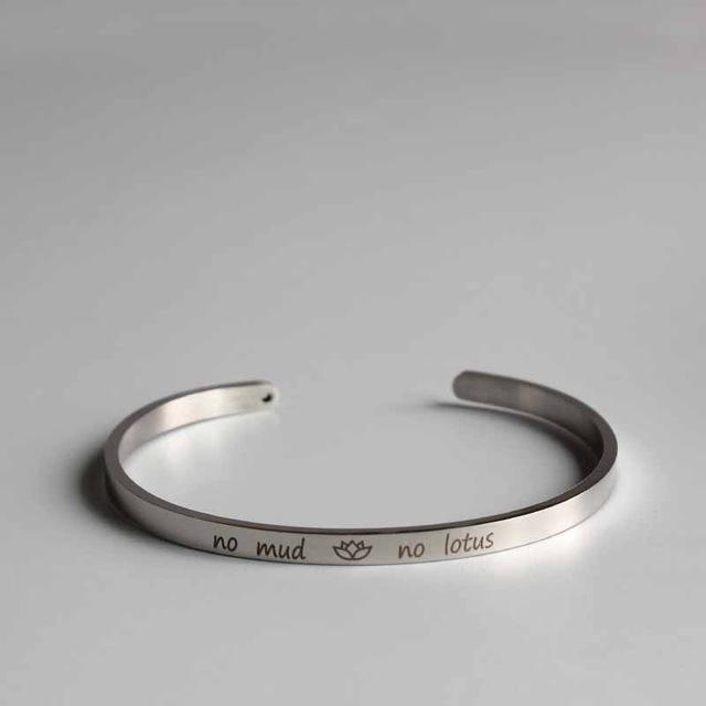 x_'NO MUD.. NO LOTUS"  Stainless Steel Inspirational Bangles.